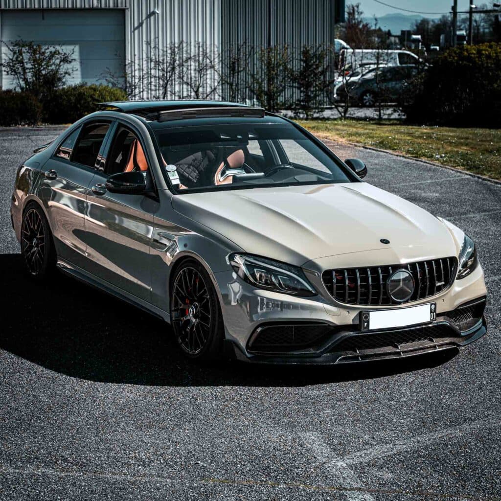 Brand photography Luxembourg: Mercedes C63 AMG silver automotive portrait