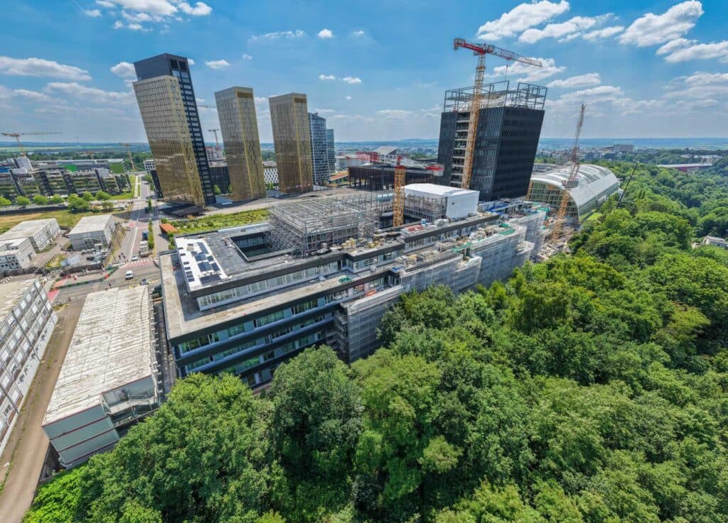Drone photography Luxembourg: aerial construction site Kirchberg development
