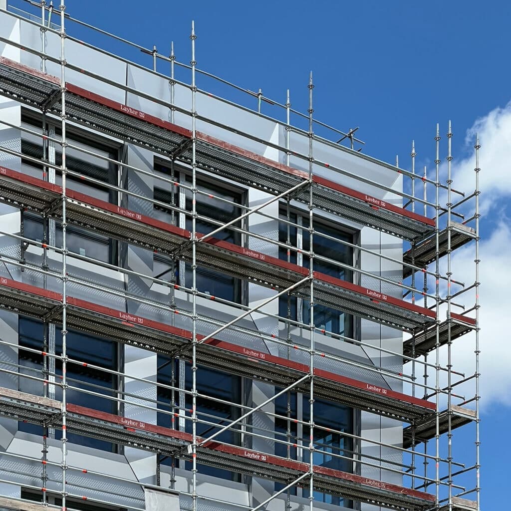 Architecture photography Luxembourg: building facade scaffolding construction