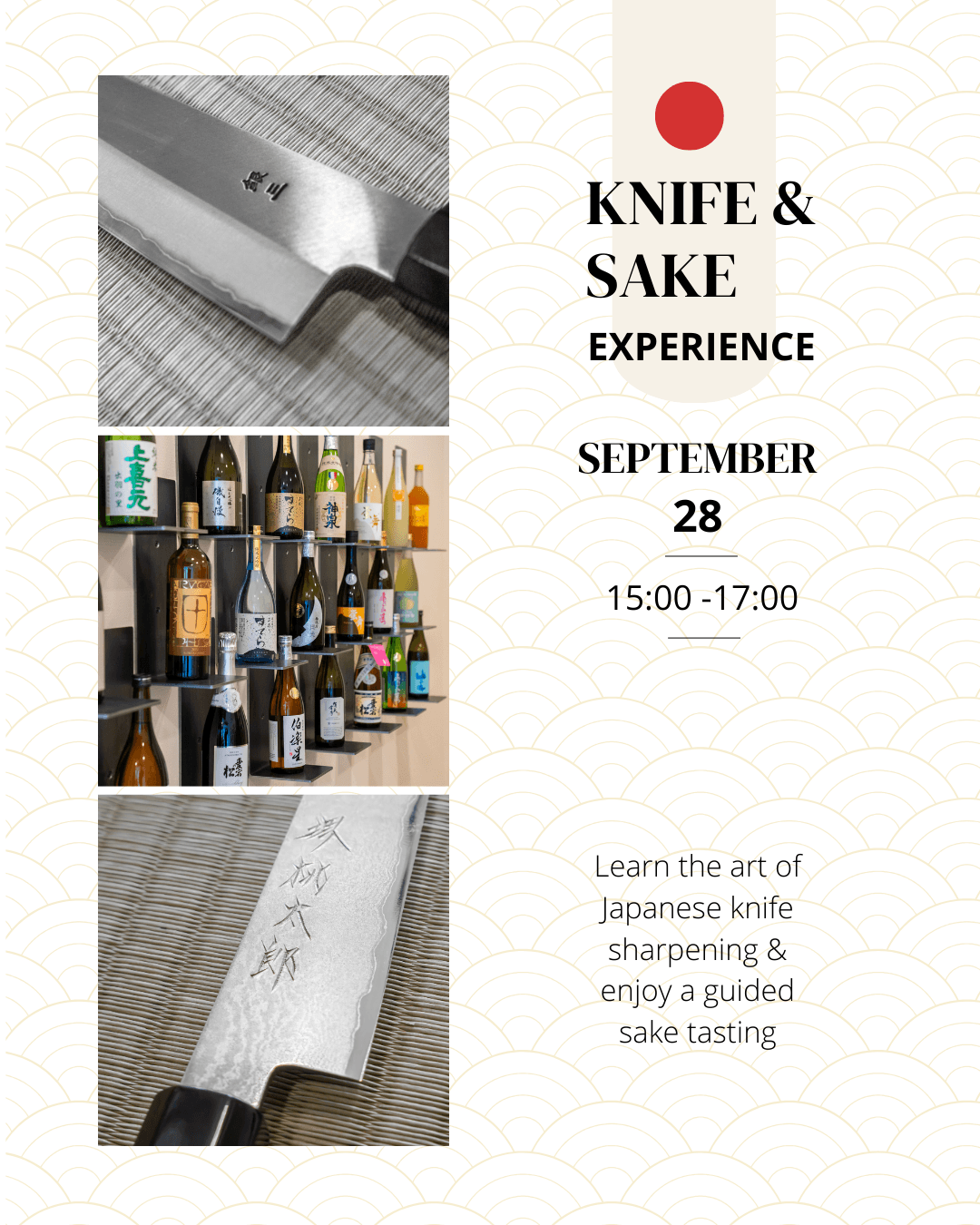 Knife and Sake Experience flyer — September 28