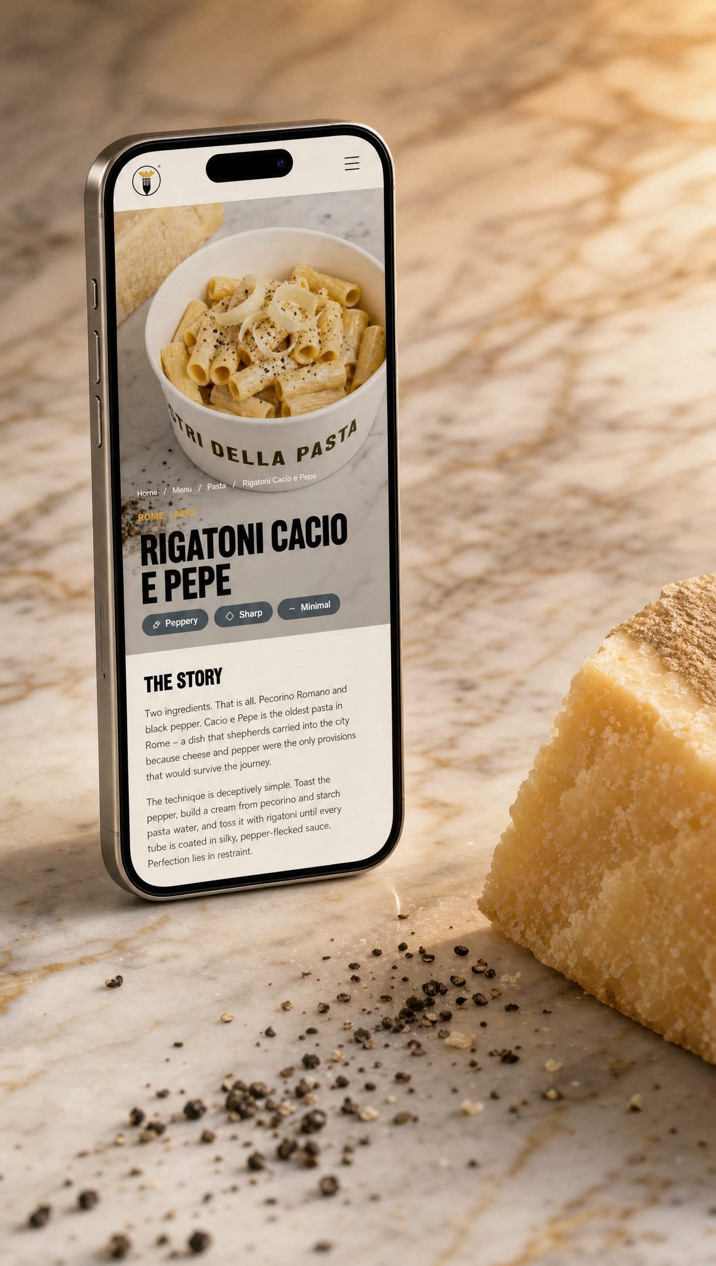 Cacio e Pepe gets its own page, like every dish on the menu